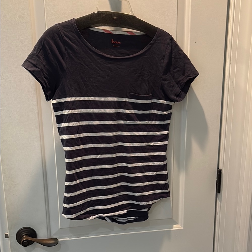Boden Navy and White Striped T-Shirt